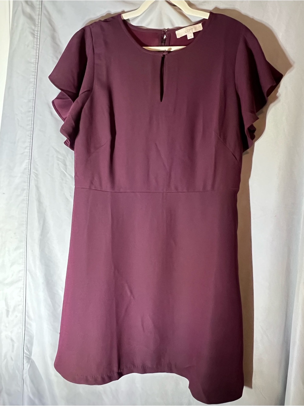 LOFT Dark Plum Flutter-Sleeve Shift Dress